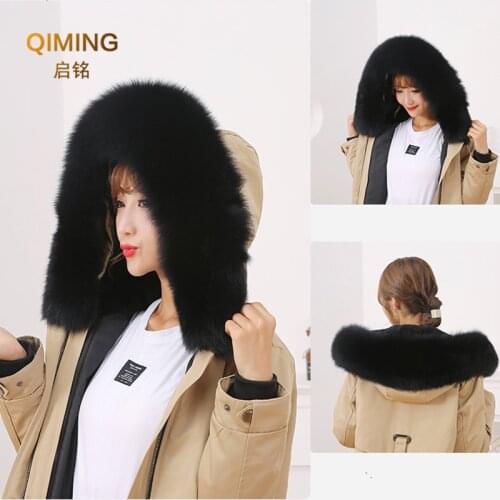 Women Winter Real Fox Fur Collar Black fashion Scarf Coat Fur Hat Collar Luxury Fur Scarves For Ladies Warm Neck Warmers Shawl