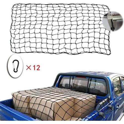 Super Duty Bungee Cargo Net For Truck Bed Stretches To 12 Tangle-Free D Clip Carabiners Small And Large Loads Tighter