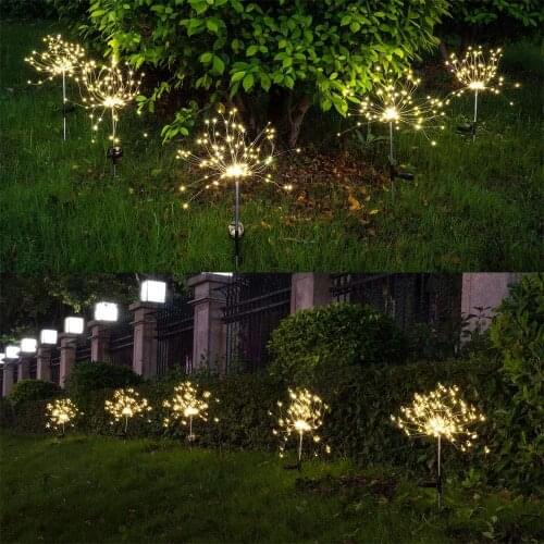 LED Solar Firework Lights Outdoor Waterproof Fairy Garland 90/150 LEDs Light String Garden Lawn Street Christmas Decoration