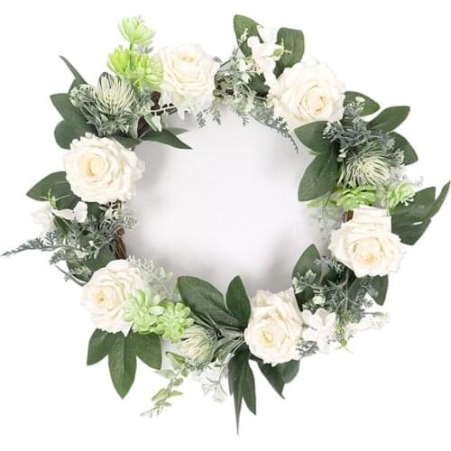 Artificial Flower Wreath Wall Decoration Pink Rose 40x40x10cm Home Decor Round PVC Hanging Crafts Simulation Silk