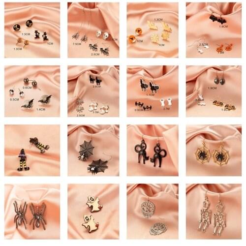 VIVILADY Halloween Gothic Style Alloy Animal Bat Ghost Spider Skeleton Shape Female Stud Earrings Gift Halloween Parties