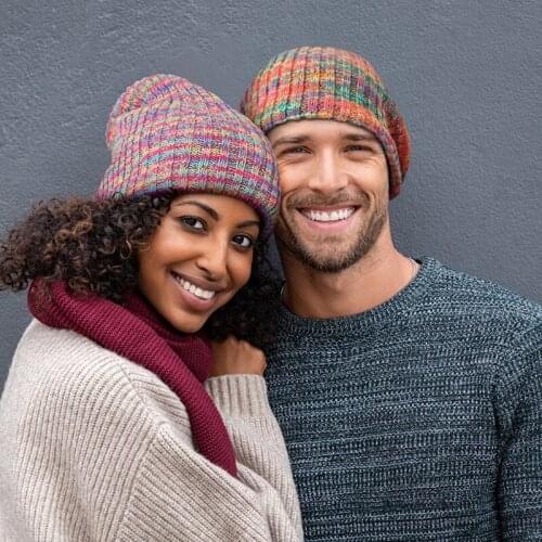 Unisex Outdoor Knitted Beanie Hat Autumn and Winter Double-layer Color Block Couple Cap Knitted Beanie