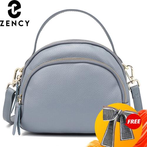 Zency 100% Soft Leather Girls Simple Crossbody Bag High Capacity Round Youth Shoulder Bags For Ladies Handbag Box Top-Handle Bag