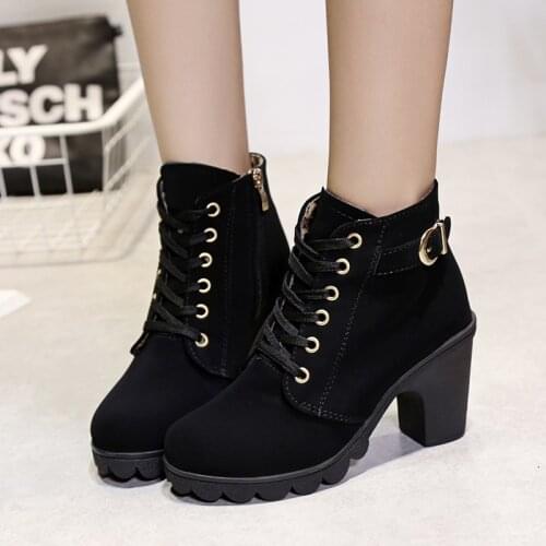 Women High Heel Boots Fashion Ankle Boots For Women Boots Winter Boots Female Autumn Thick With Square Heel size 35-41