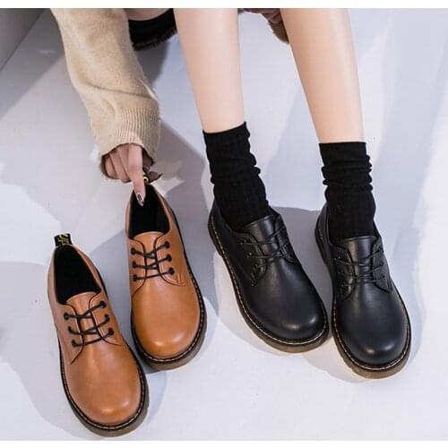 2020 Spring Woman Oxford Shoes Pu Leather Lace Up Casual Shoes Platform Sewing Work Shoes Brown Black Flats zapatos mujer