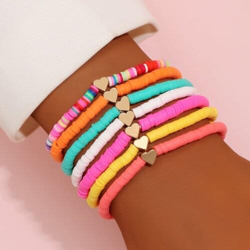 Love Heart Bracelet Set for Women Bohemian Colorful Soft Pottery Colorful Holiday Beach Bracelet Boho Charm Bracelet AM3255