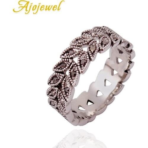 Ajojewel Plant Statement Rhinestone Leaf Rings For Women New Fashion Vintage Antique Jewelry Dropshipping
