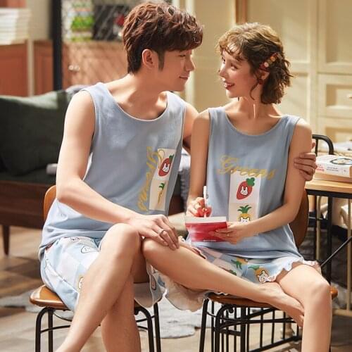 6535 Cotton Couples Lovers Vest Pajamas Mans & Womans Sleepwear Loose Sleeveless Vest Pyjamas Boy Girl Undershirt Jams cke