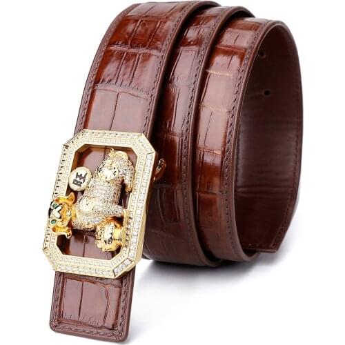 100% Croco Leather Belt Luxury Strap Male Belts For Men Vintage Pin Buckle Men Belt High Quality Crocoskin Belt for jeans Pants