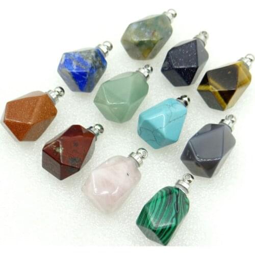 2020 hot selle Natural Stone Tiger Eye Quartz crystal lapis Perfume Bottle Pendant Jewelry Making Necklace for Man woman 6pc