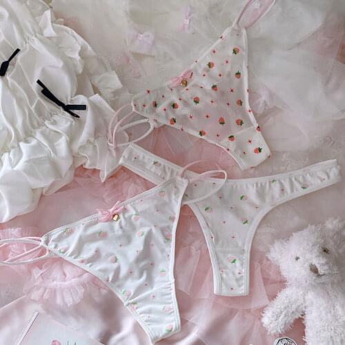 3pcs/lot Funny Ladies Underwear Woman Panties String Femme Sexy Cotton Briefs Cute Strawberry Lingerie Kawaii Thong Loli Panty