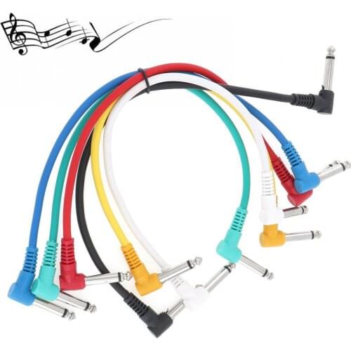 6pcs/lot Colorful 22cm Audio Cable Angled Plug 6.35mm Leads Patch Lines for Guitar Pedal Effect