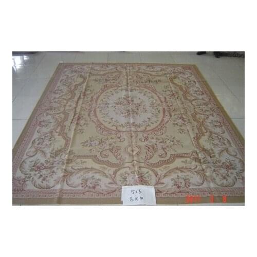 Free shipping 8'x10' Aubusson rugs handmade woolen carpets Beige and medallian aubusson rugs for home decoration bedrooom rugs