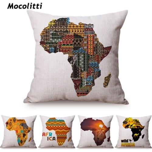 Decorative Cushion Cover Colorful African Map Art Home Decor Throw Pillow Case Cotton Linen Geometric Map Room Sofa Pillowsham