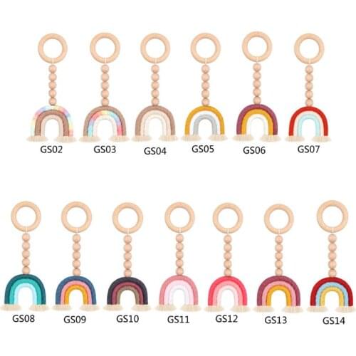 Baby Wooden Teether Natural Wood Rattle Chewable Play Gym Stroller Toy Nursing Pendant Charms Teething Toys