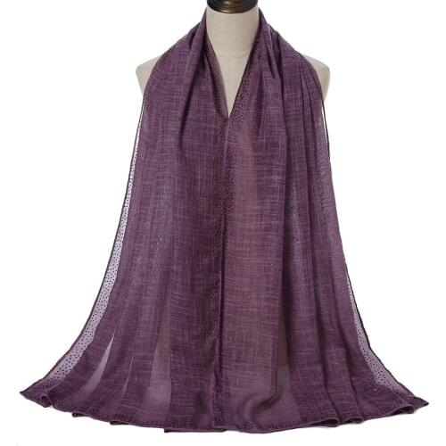 Hot Selling Plain Cotton Hijab Glitter Scarf Wrap Islamic Shawls Headband Muslim Long Headscarf Stone Scarves 180*90cm