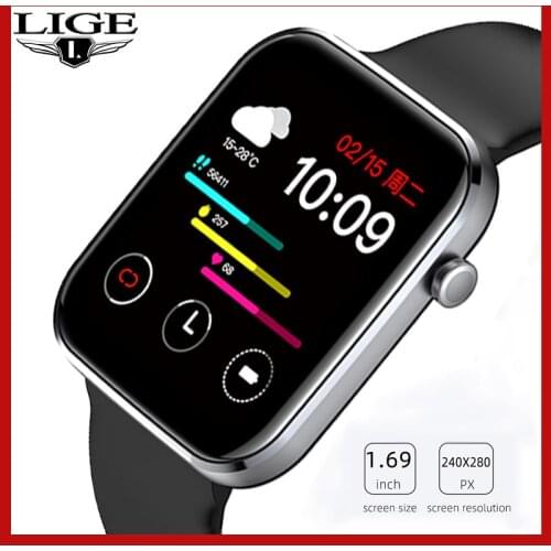 LIGE New Smart Watch Men 1.69 Inch Full Touch Fitness Tracker IP67 Waterproof Bluetooth Smartwatch Women For iPhone Xiaomi Phone
