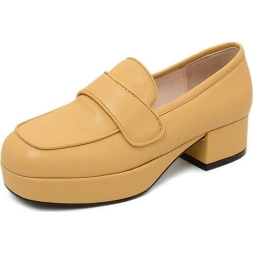 MKKHOU Single shoe Woman 2020 new niche design comfortable thick-soled inner and outer leather middle heel loafers womens shoes