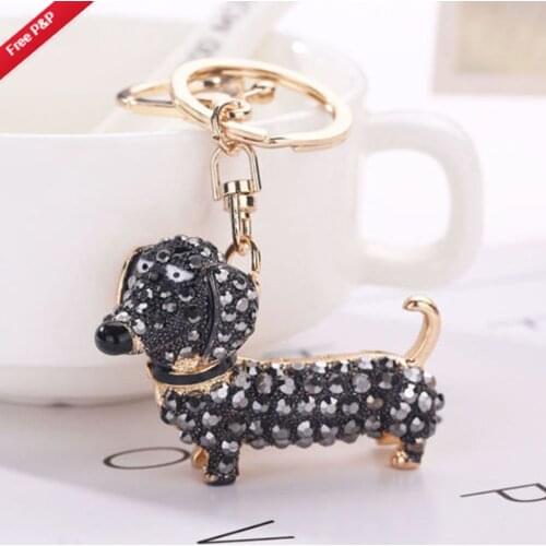 Fashion Crystal Dog Car Keychain Bag Charm Pendant Keys Holder Puppy Keyring Auto Jewelry Accessories Rhinestone Mini Keyfob