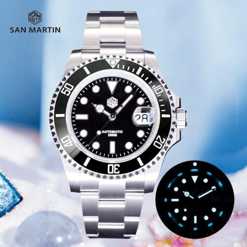 San Martin Mens Automatic Watch Mechanical Water Ghost PT5000 SW200 Diver Sapphire 20Bar Luminous Original Luxury Male Watches