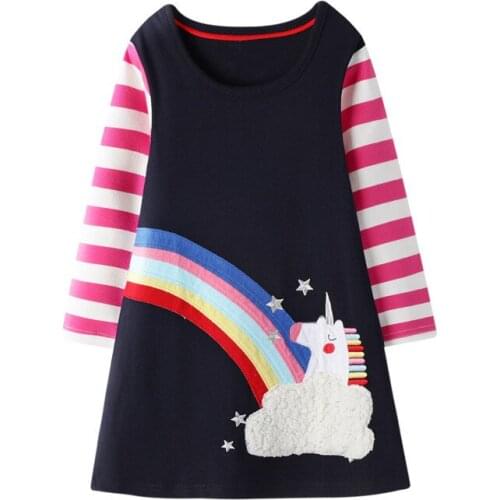 New Arrival Unicorn Girl Dress Sweater Long Sleeve Dresses for Spring Autumn Cute Girls Cotton Unicorn Baby Clothing