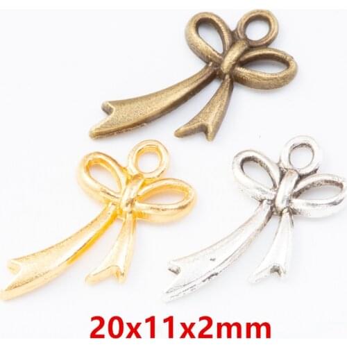 NEW 30pcs/lot 20x11x2mm Three Colors Plated Bow Charms Pendant For Making DIY Handmade Jeweley
