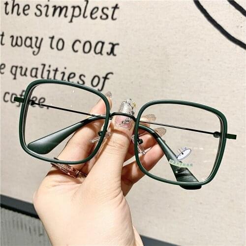 Men Women Anti-blue Light Glasses Frame Vintage Large Square Eyeglasses Blocking Blue-ray Oversized Spectacles Frames