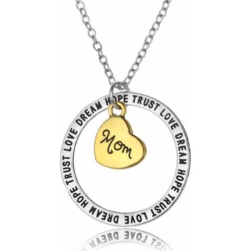 Mom Mommy Heart Necklace Love Dream Hope Trust Circle Pendant Charm Chain Necklace Family Women Mothers Day Presents Jewelry