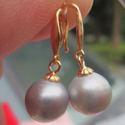 Genuine 10-11MM AAA++ gray south sea pearl earrings 14K/20 GOLD