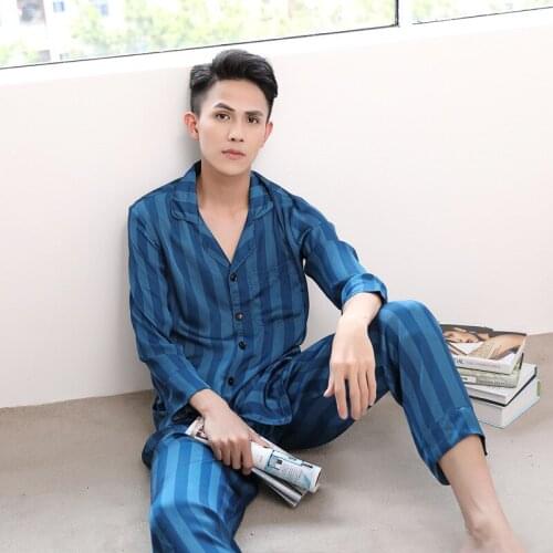 Striped Silk Pajamas for Men Two Pieces Satin Pajama Set Silk Loungewear Mens Silk Sleepwear