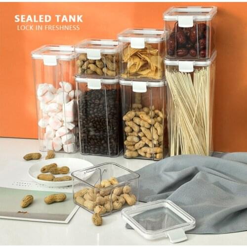 Transparent Sealed Storage Box Kitchen Food Grain Containers Square Nut Snack Storage Tank Airtight Pantry organization tools