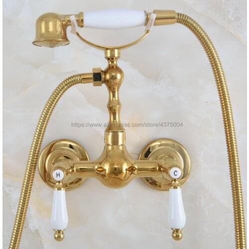 Luxury Gold Brass Bathroom Faucet Bath Faucet Mixer Tap Wall Mounted Hand Held Shower Head Kit Shower Faucet Sets Nna843