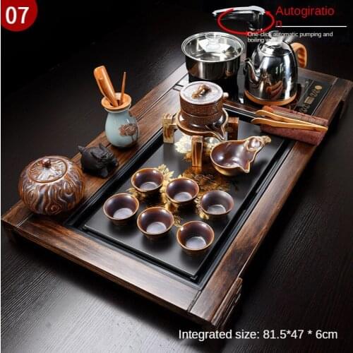Strong Stone Kung fu Tea Set Solid Wood Tea Tray Full Set Automatic Water Induction Cooker