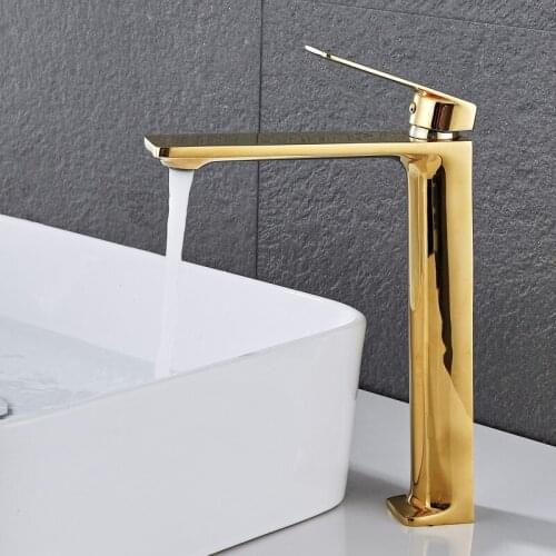 Bathroom Basin Faucet Solid Brass Sink Mixer Crane Tap Hot & Cold Deck Mounted Single Handle Gold/Black/White Basin Faucet