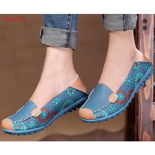 Women flat shoes 2018 new fashion ballet summer flower print women shoes genuine leathe loafers ladies flats shoes woman
