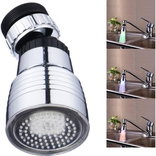 360 Degree Rotation Color Automatical Shower Hydroelectric Power Temperature Sensor Light Water Tap Glow LED Faucet for Kitchen