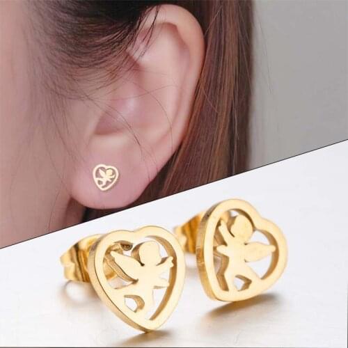 WANGAIYAO new heart-shaped earrings stainless steel cute angel ear jewelry fashion jewelry small gifts