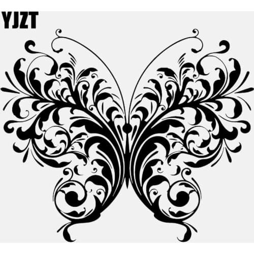 YJZT 16CM*13.4CM Swirl Butterfly Floral Art Decals Vinyl Car Stickers Black/Silver C24-0324