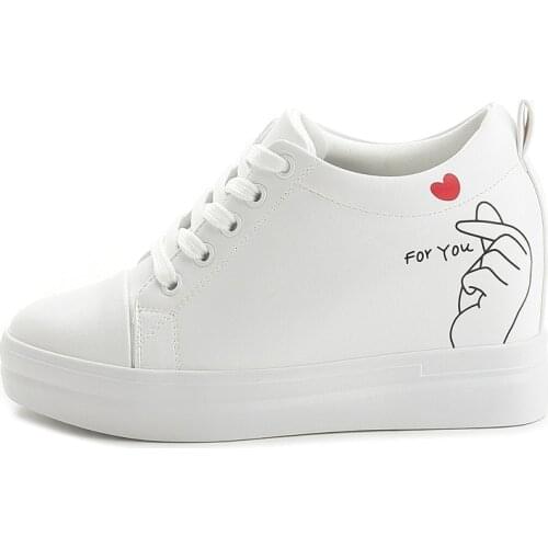 Women Platfrom Casual Shoes High Heels Ladies Casual Shoes Wedges Leather Shoes Female Thick Bottom Trainers