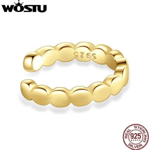 WOSTU 1 Pcs 925 Sterling Silver Ear Cuff Simple Golden Round Clip On Earrings Women Fashion Jewelry CQE1251