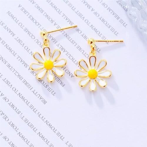 Sole Memory Fresh Sweet Drop Glaze Flower Chrysanthemum Cool 925 Sterling Silver Fashion Female Dangle Earrings SEA579