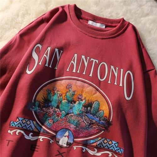 Retro Red SAN ANTONIO Letter Print Sweatshirt Women American Casual Long Sleeve Tops Goth Streetwear 2021 Fashion Teens Clothes