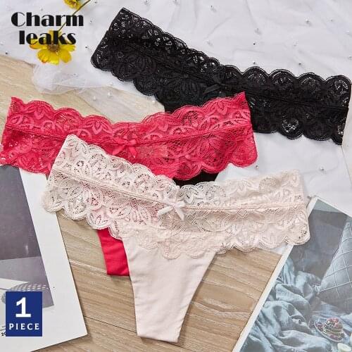 Charmleaks Womens Thong Lace Underwear 1 Piece String Panties Tanga Briefs Cotton Soft Sexy Bow Tied