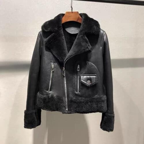 Women Coat Natural Sheepskin And Fur Outwear 2020 Winter Fashion Merino Sheep Fur Windbreaker Warm And Thick H813