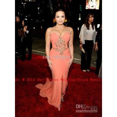 Free shipping 2018 Demi Lovato Sweetheart Prom Chiffon Beading summer beach mermaid maxi long Celebrity bridesmaid Dresses