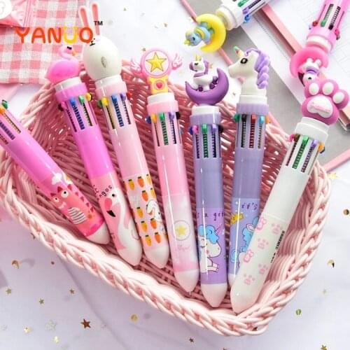 10 Colors Creative Stationery Ballpoint Pen Cartoon Student Color Hand Account Pen Girl Unicorn Office School Student