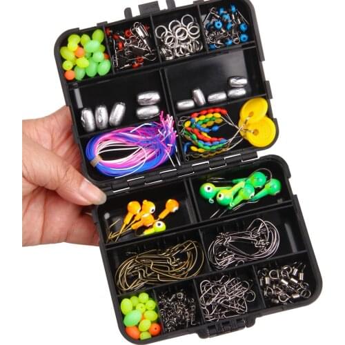 174Pcs Fishing Accessories Including Hooks Swivels Sinker Beads Rings Space Bean Spring Twist Lock Silicone Skirts Lure With Box