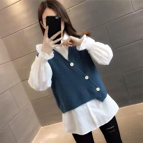 New 2021 spring and autumn womens shirts vests sweaters sweaters fashion Western leisure