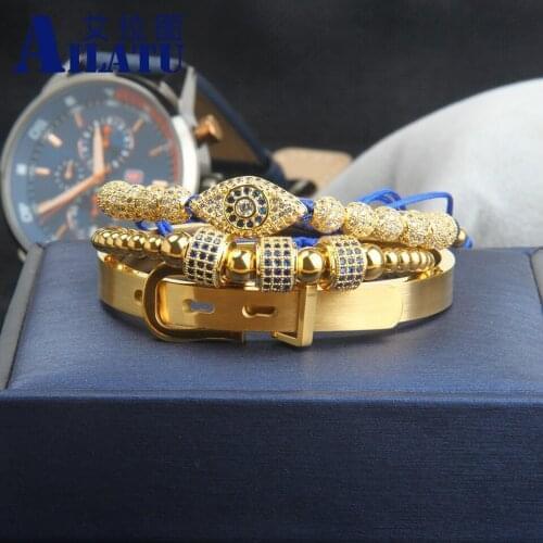 3pcs/set Eye Shape Handmade Men Bracelet Wristband Buckle Open Stainless Steel Bangles Luxury Men Jewelry Drop Shipping