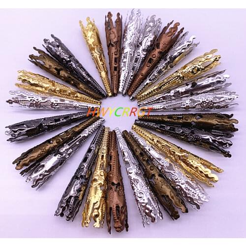 30pcs 42*8mm Gold Silver Plated Hollow Flower Amaryllis form End Spacer Beads Caps Charms Bead For Jewelry Making Accessories